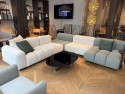 Canapé cuir & tissu bubble modulable GROOVER en 5 modules vert d'eau & ivoire