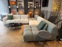 Canapé cuir & tissu bubble modulable GROOVER en 5 modules vert d'eau & ivoire