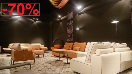 Canapé cuir cognac & tissu ivoire en modules ATMOSPHERE