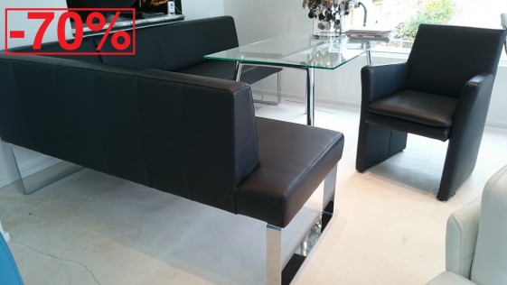 Ensemble coin repas + fauteuil + table cuir noir SeaSide