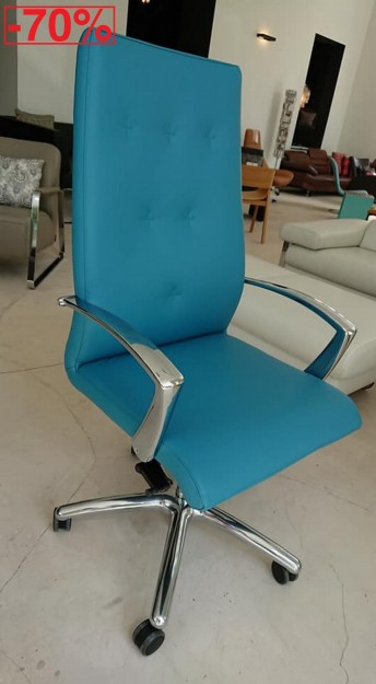 Fauteuil de direction dossier haut ergonomique ONE cuir pleine fleur bleu