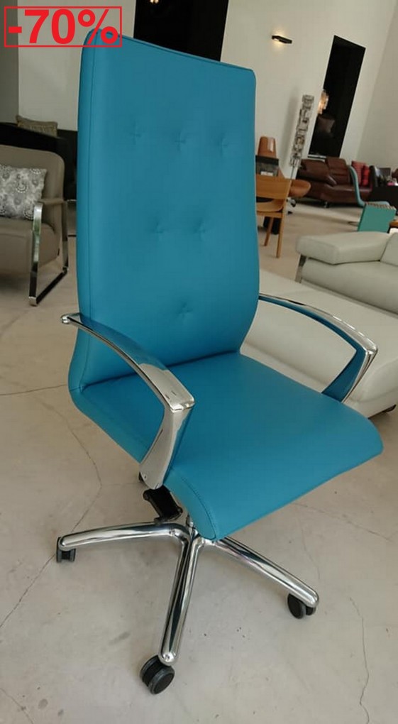Fauteuil de direction dossier haut ergonomique ONE cuir pleine fleur bleu