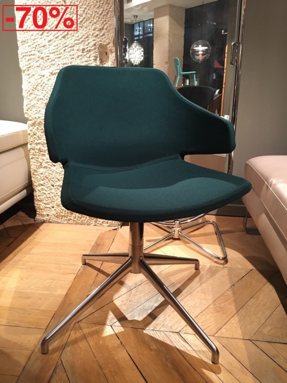 Fauteuil design MERAVIGLIA LUXY pivotant tissu vert foncé, pied étoile oblique 4 branches