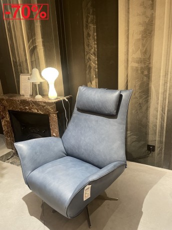Fauteuil relax design cuir pleine fleur bleu marine sur batterie LORD.JM