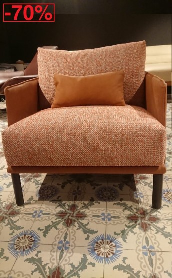 Fauteuils AMAZERLOUNGE en cuir Ranger cognac et tissu tweed, la paire