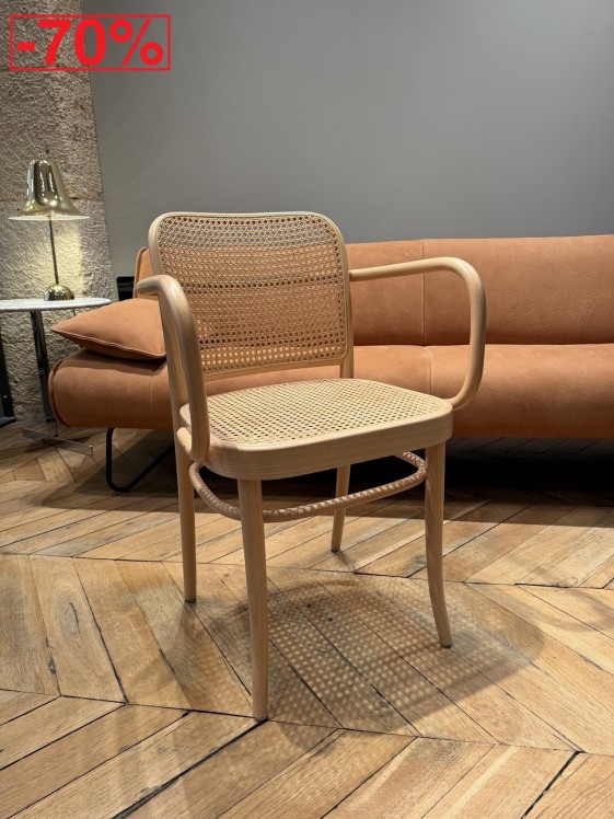 Fauteuil 811 en hêtre teinte naturelle assise & dossier en cannage