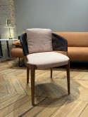 Fauteuil intérieur / extérieur VELIS tissu Soul Arancio, bois d’iroko naturel, dossier cordes dark brown