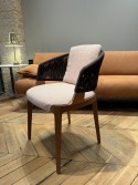 Fauteuil intérieur / extérieur VELIS tissu Soul Arancio, bois d’iroko naturel, dossier cordes dark brown