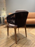 Fauteuil intérieur / extérieur VELIS tissu Soul Arancio, bois d’iroko naturel, dossier cordes dark brown