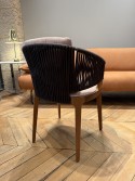 Fauteuil intérieur / extérieur VELIS tissu Soul Arancio, bois d’iroko naturel, dossier cordes dark brown