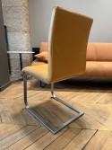 Chaise design PUREdining cuir jaune curry, pied en U mat