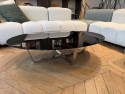 Table basse ovale design BABY.T plateau laqué noir, base chromée brillante