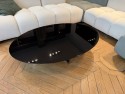Table basse ovale design BABY.T plateau laqué noir, base chromée brillante