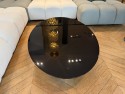 Table basse ovale design BABY.T plateau laqué noir, base chromée brillante