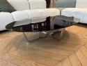 Table basse ovale design BABY.T plateau laqué noir, base chromée brillante