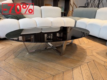 Table basse ovale design BABY.T plateau laqué noir, base chromée brillante